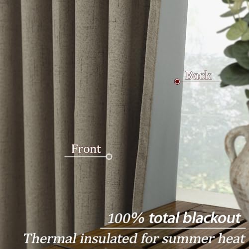 Image of Taupe Brown Linen Blackout Curtains for Bedroom, 84 Inch Long Black Out Vintage Farmhouse Curtain for Living Room, Boho Thick Thermal Insulated Curtains for Summer Drapes 84 Length 2 Panels Set
