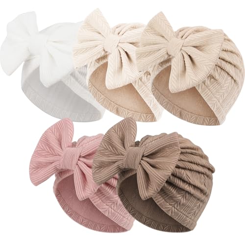 Image of AQOKKA Newborn Baby Girl Hats with Bow Toddler Infant Beanie Cap Newborn Hospital Hats for Baby Girl Kid 3-12 Months