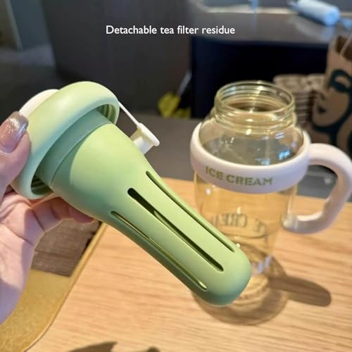 Image of 1300ml Large Capacity Insulated Transparent Tumbler Bottle with Straw & Handle, Leakproof Detox, Green Tea, Milkshake, Beverages, Juice & Cold Drinks | Gym, Travel, Office & Fitness (LIGHT GREEN)