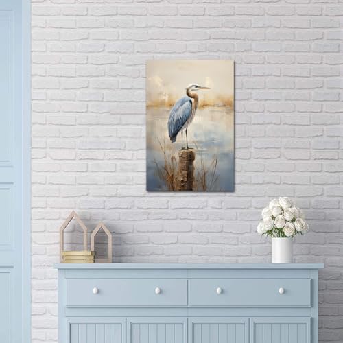 Yatehui Heron Canvas Wall Art Bird Picture Artwork for Living Room Bedroom Barhroom Wall Décor