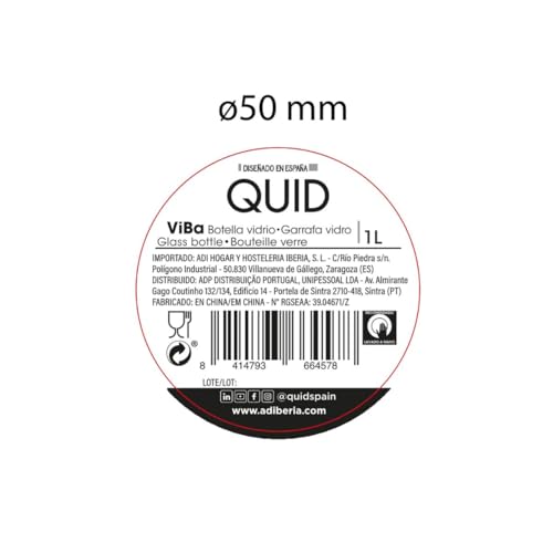 Quid Viba Tischflasche, Glas, 1 l, geeignet für den Kühlschrank, nicht mikrowellengeeignet, recycelbar