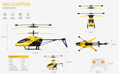 Image of Remote Control Gravity Sensor Helicopter Toy, with Shock Detection Auto Power Off, USB Charging, for Kids (Yellow)