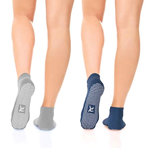 Rymora Non Slip Socks for Women & Men - Pilates Socks, Yoga Socks - Fall Prevention, Full Toe Ankle Socks for Barre Fitness, Ballet, Dance, Home Workout (2 Pairs)