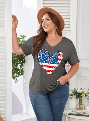 Image of ForHailey Women's Plus Size Short Sleeve Tee Shirt V Neck Basic Ladies Loose Fit T Shirt 1X-5X