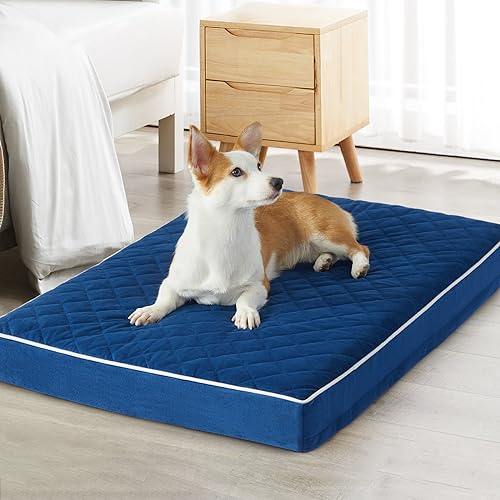 Image of WNPETHOME Orthopedic Polyester Dog Beds For Medium Dogs, Large Waterproof Dog Bed With Removable Washable Cover & Anti-Slip Bottom, Multi-Needle Quilting Xl Pet Bed (Blue)