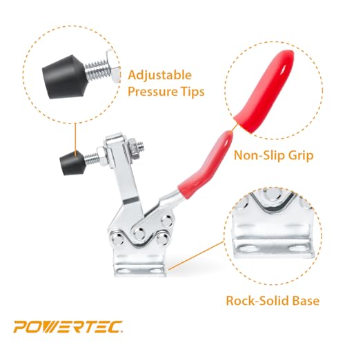 Image of POWERTEC 1PK Toggle Clamp, 500 lbs Holding Capacity, 225D Quick Release Horizontal Clamps w / Antislip Rubber Pressure Tip for Woodworking Jigs and Fixtures, Welding, Drill Press, Crosscut Sled (20301)