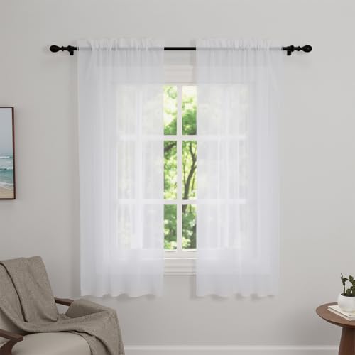 Zdada Net Curtains for Windows 45 Drop White Voile Curtains 2 Panels