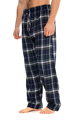 Pijama para hombre, pantalones de franela de algodón, pantalones de dormir, ropa de dormir grande y alto, tallas grandes hasta 4XL, Azul marino/amarillo., L Cover