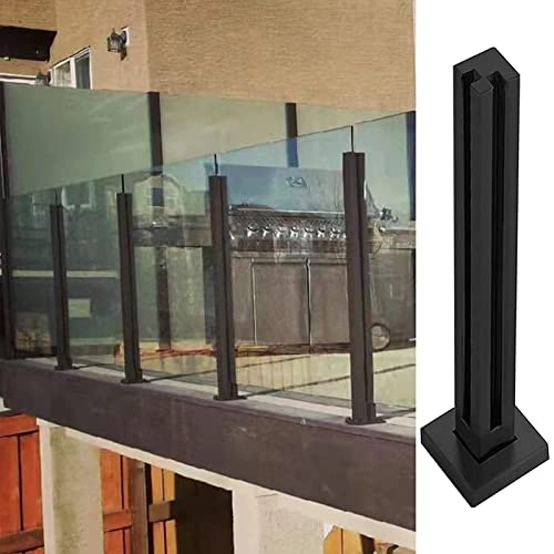 Deck Railing Post System Black, Landing Clear View Panels Fenced for 10-12mm Tempered Glass, Black Frameless Base Rail Standoff for Villa/Shopping Mall/Garden ( Color : Corner Post , Size : 135cm/53.1