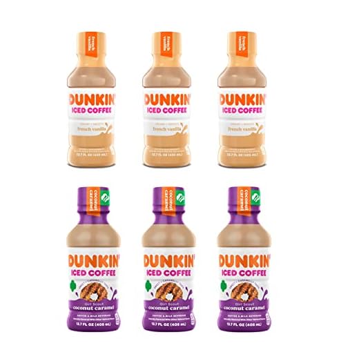 Westernmby Dunkin Donuts Iced Coffee Variety Pack 13.7 fl oz, 3 French Vanilla, 3 Coconut Caramel, total 6 bottles 13.7 Fl Oz (Pack of 6)