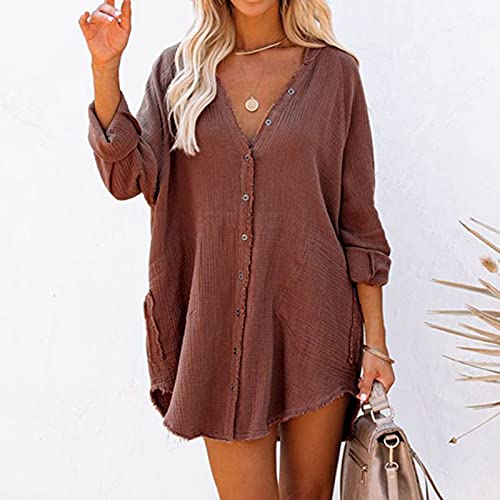 Briskorry Dames onregelmatige oversized blousejurk katoen casual vintage shirt met lange mouwen knoopsluiting herfst blousetops longshirt los vrije tijd bovenstuk hemd T-shirt - Image 4