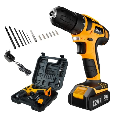 WAP Parafusadeira e Furadeira à Bateria 12V BPF-12K3, Kit de 13 Acessórios e Maleta, Empun...