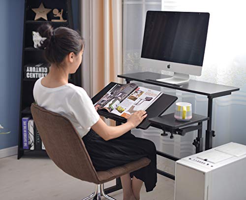 SIDUCAL Mobile Stand Up Desk, Adjustable Laptop Desk with Wheels Storage Desk Home Office Workstation, Rolling Table Laptop Cart for Standing or Sitting, Black