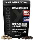 Bloomeo Beef Organ Supplement for Men | 100% Grass Fed Beef Liver Capsules with Bull Testicle, Prostate, Bone Marrow & More X: Ancestral Superfoods for Vital Energy, Immunity & Men’s Health, 180 ct