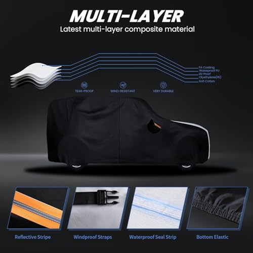 Image of Multi-Layer Car Cover Custom Fit for Jeep wrangler 4 Dr /Unlimited 4 Dr JK JL(1987-2026), 100% Waterproof All Weather for Automobiles, Gift with Towel, Heavy Duty Car Covers for Rain Sun UV Protection.