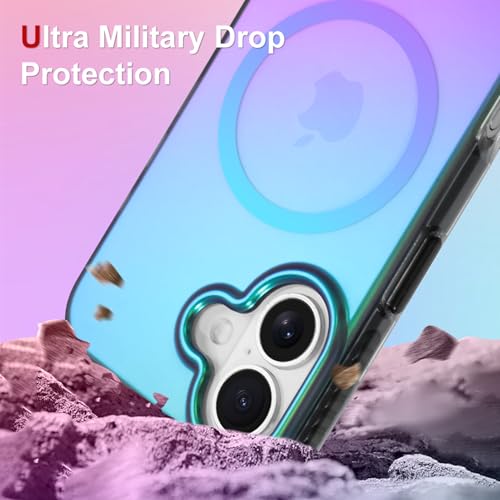 Image of AIGOMARA Magnetic Case for iPhone 17 [Compatible with Magsafe] [Fluorescent Iridescent Green Blue] Slim Shockproof Matte Back Protective Phone Cover for Women Girls 6.3 Inch