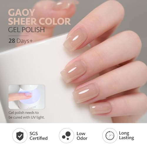 Image of GAOY Jelly Nude Gel Nail Polish Set, 6 Transparent Colors Sheer Light Pink Brown Soak Off UV Light Cure Gel Polish Kit for Salon and Nail Art DIY at Home
