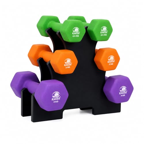 Image of KAKSS Cast Iron Neoprene Coated Dumbbell With Stand (19Kg(2.5kg+3kg+4kg N Pair))