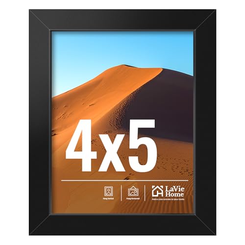 LaVie Home 4x5 Picture Frame for Wall Display, 4x5 Black Picture Frame with HD Plexiglas, 4 x 5 Frame 1 Pack, Display Frame for Vertical or Horizontal, Classic Collection