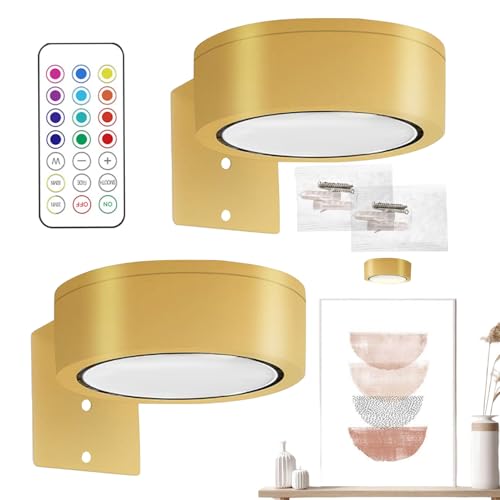 2 Pack Punto De Luz Inalambrico, Inalámbricos Para Interiores Con Control Remoto, Que Funcionan Con Pilas, Luz De Pared Regulable Para Las Imágenes De Escaleras De Corredor Marco De Fotos