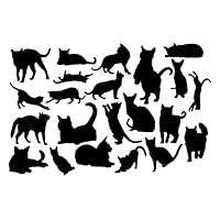 2 x Sheets of 22 Cat Feline Pet Silhouette Cute Stickers - Scrapbook Accessories - Car Decal - Water Bottles - Fun Gifts for Women - Labels (Black, 21cm x 14cm (Total Sheet Size))