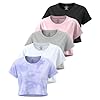 Real Essentials 5 Pack: Women’s Dry-Fit Crop Top Short Sleeve Shirts Workout Gym Cropped Athletic Tee (Available in Plus)