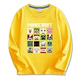 [ビューテ] マインクラフト 子供服 長袖Tシャツ 春秋 キッズ 男の子 女の子 綿100% 可愛い パジャマ 丸首 プリント トップス イエロー 150CM