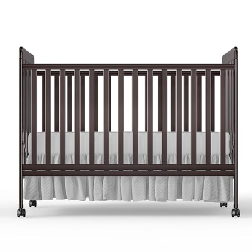 Image of Olela Full Size Baby Crib, 3-in-1 Convertible Toddler Infant Crib with Locking Wheels, Four Adjustable Mattress Height Positions, Non-Toxic Finish (Espresso)