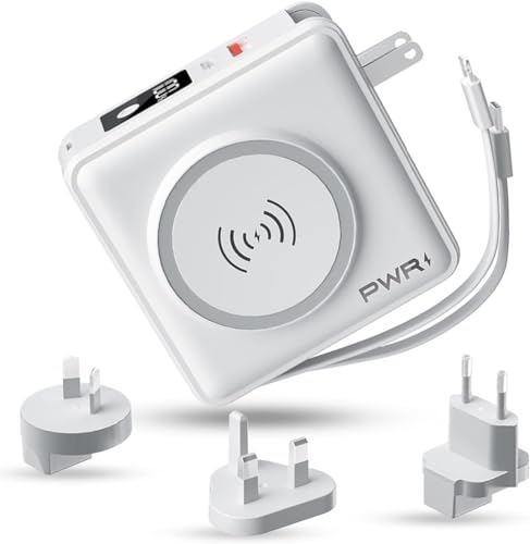 PWR Travel PRO 5-in-1 Power Bank – 5-in-1 PD 20W USB C Power Bank – 15W Fast Charging Wireless Portable Charger – Travel Power Bank with 10,000mAh Battery – Compatible with Lightning, USB-C (White) 1 41B1MJCyPaL