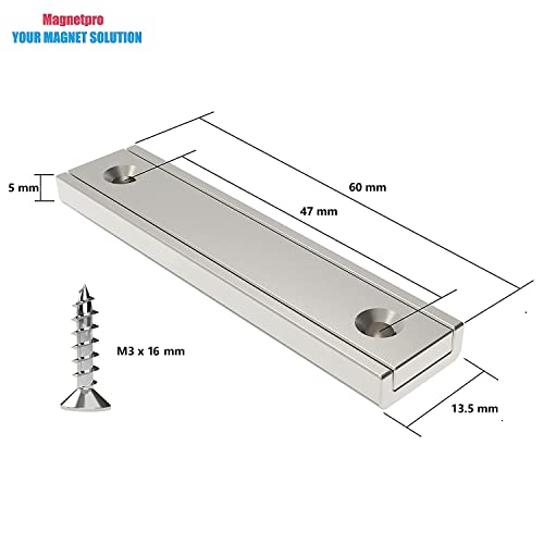 Magnetpro Neodymium Rectangular Magnets 66 Lbs Force 60 X 13.5 X 5 Mm With Countersunk Hole And Steel Capsule, Strong Household And Industrial Rare Earth Magnet With Screws Pack Of 8 #TOP3