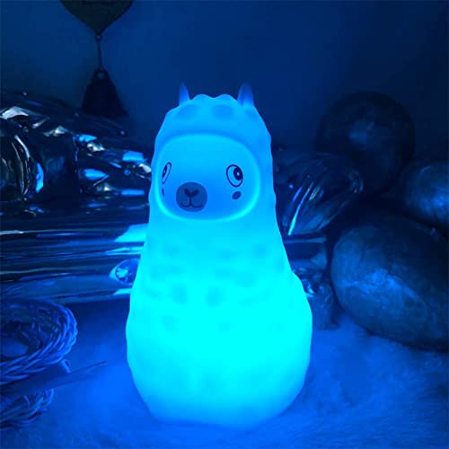 Image of Animal Alpaca Kids Night Light, Children's Room LED Bedside Lamp, Rechargeable Soft Silicone Light, Adjustable Brightness and Colors, Compatible with Touch Control & Remote Control