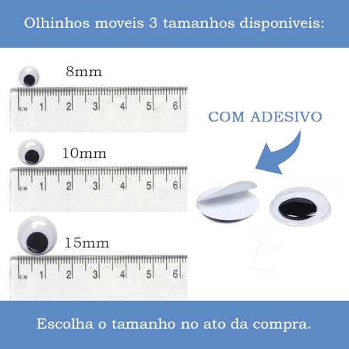 Olhinhos Móveis Autoadesivos com Tamanhos 8mm, 10mm e 15mm, Escolha o tamanho desejado. Pacote com 2