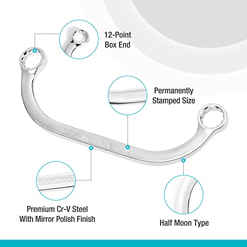 DURATECH 5-delig Dubbele Ringsleutelset 8 mm tot 22 mm, Halve Maan Obstructiesleutel C-Type Dubbele Steeksleutelset, Metrisch, 12-punts, met EVA-schuim gereedschapsopbergvak - Afbeelding 5