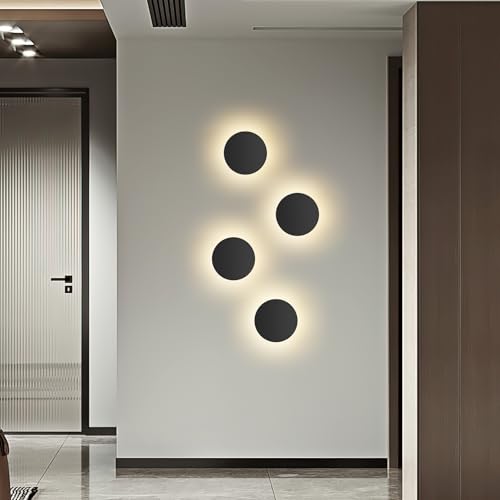 Image of ziidoo Wall Sconce Modern Outdoor Lights,5.8 inch Black Round Waterproof LED Outside Solar Eclipse Lamp Patio Porch Front Door Light Fixture House Decor Wall Light for Up and Down Stairs Hallway