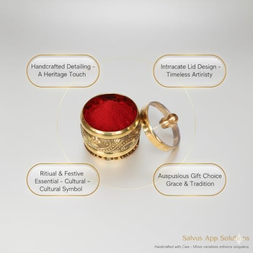 Salvus APP SOLUTIONS Traditional Handmade Brass Round Kumkum/Sindoor Box/Sindoor dibbi With Glass Lid for Womens Utility & Gift (Golden_1.5x1.5 inch)