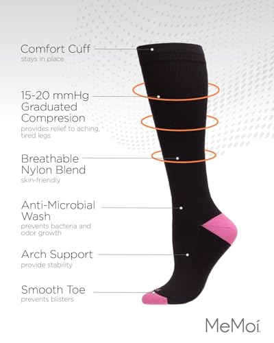Image of MeMoi Wellfit Unisex Solid Nylon 15-20mmHg Graduated Compression Socks