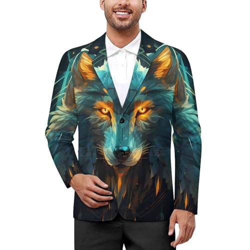 Wolf Face Head Wolf Mens Blazer Two Button Sport Coat Lightweight Suit Jacket for Travel Business Wedding