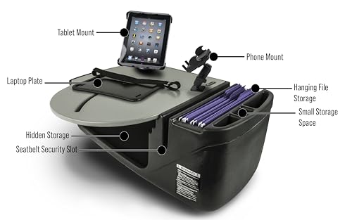 Image of AutoExec AE-RMCD-PM-TAB-GT Roadmaster Car Desk for Your Vehicle Workstation and Mobile Office, with Phone Mount and Tablet Mount