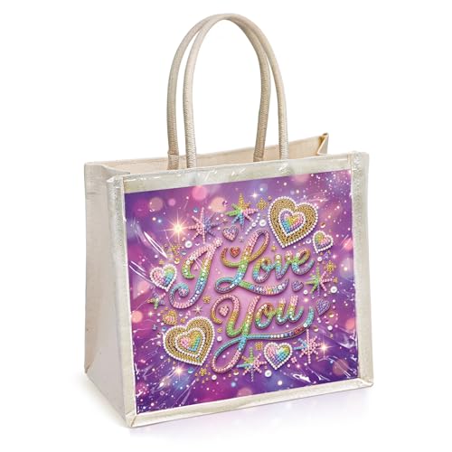 CXINLky Bolsa de pintura de arte de perlas, bolsa de lona de colores con cuentas de lino, bolsa organizadora, bolsa de tela, bolsa de compra, 21 Love You