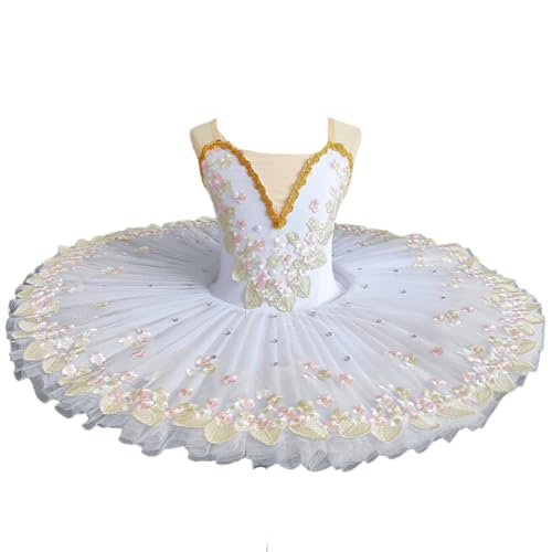 Vestido de Bailarina con Lentejuelas de Cisne para Niñas Falda de Princesa Bailarina Body Disfraz de Bailarina para Fiestas Entrenamiento Y Actuaciones(160Cm)