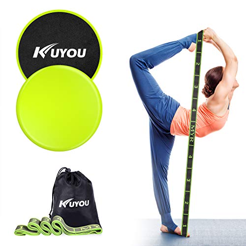 KUYOU Resistance Bands and Exercise Sliders Fitness Kit, Professional Gliding Discs Core Sliders