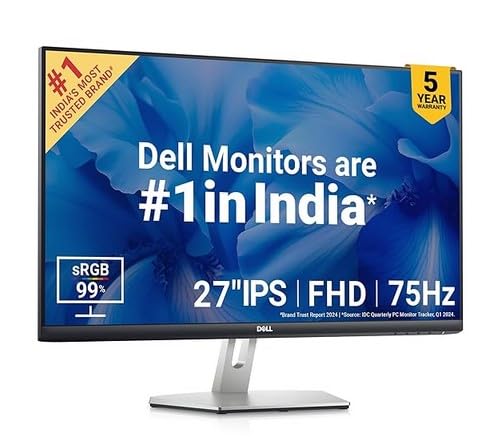 Dell S2721HNM 27″ (68.96 cm) FHD Monitor 1920 X 1080 Pixels @75Hz, IPS Panel, 99% sRGB, Brightness 300 cd/m2, Low Blue Light Technology, 3-Sided bezelless, HDMI x2, Tilt Adjustment, AMD FreeSync