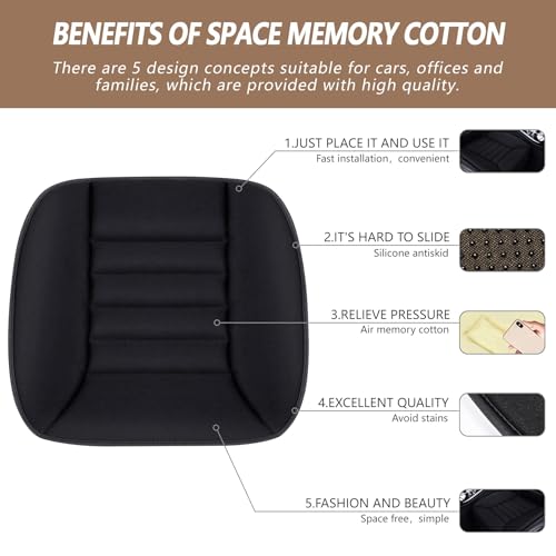 Image of MYFAMIREA 2PCS Car Seat Cushion Pad 1.2 inch Thick Comfort Seat Protector for Car Driver Seat Office Chair Home Use Memory Foam Seat Cushion with Non Slip Bottom, 20'' x 18.5'', Black