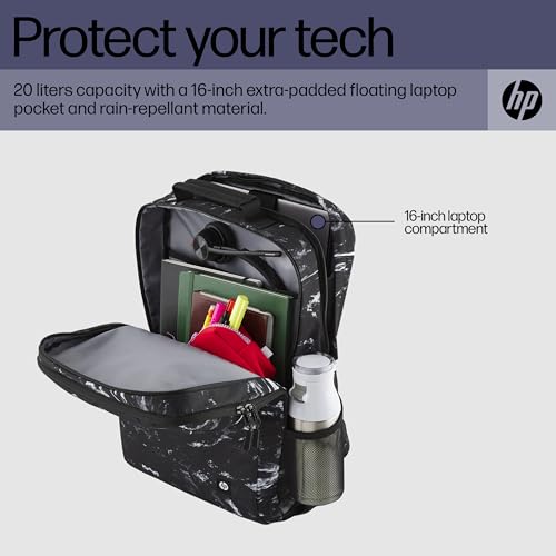 HP Campus XL Marble Stone Backpack,16-inch laptop compartment,Hand wash and air dry, Water resistant, 20L capacity,extra-padded floating laptop... - Image 3