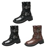 Wasserdicht Kurzestiefels Mit Trichterabsatz, Stiefel Damen Warm Gefüttert Elegant Lederstiefel,...