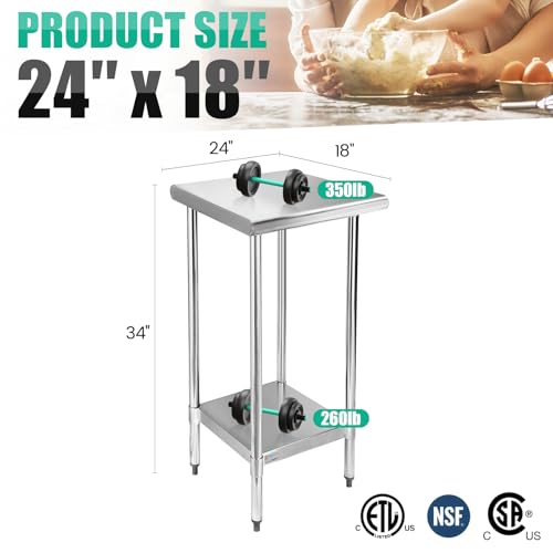 Image of STABLEINK NSF Stainless Steel Small Table 18x24 Inches, Metal Prep & Work Table with Adjustable Undershelf, for Commercial Kitchen, Restaurant, Hotel, Bar and Garage