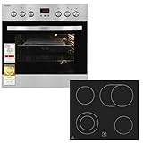 Exquisit Herd-Set Inox | Einbauherd mit Umluft & Grill, Glaskeramikkochfeld | 58 l, Energieklasse A | 4 Strahlungskochzonen inkl. Bräterzone | Timer, 9800 W | EHE 5185-1.3