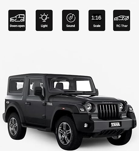 Image of Remote Control Thar 1:16 Scale for Kids | Double Spray SUV Jeep | Openable Doors, Light & Song Toy for Kids | Rechargeable RC Thar Musical Car Toy | Best Gift Boys, Multicolor