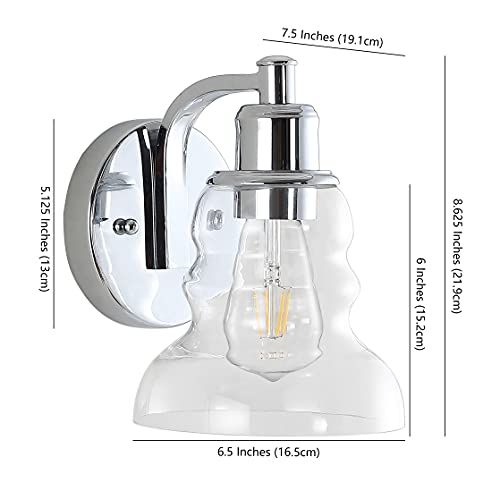 Image of JONATHAN Y 6.5 inch Chrome Modern Industrial Rustic 1-Light LED Vanity Light with Clear Glass Shade, Vintage Wall Sconce for Bathroom Kitchen Hallway, LED Bulb Included (JYL3544B)