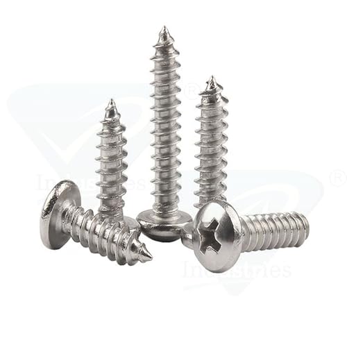 Image of Rely⇒VP INDUSTRIES (Pcs-50) No.8x25 mm Pan Phillips Head Self-Tapping Screws - Nickel Coated l, High-Tensile for Wood, Plywood, Plasterboards, Cabinets & DIY Use
